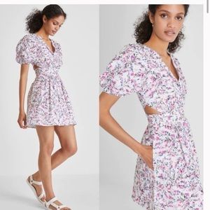 French Connection Puff Sleeve V-neck Floral side cutout dress